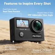 AKASO Brave 4 Action Camera, 4K 30fps Ultra Hd Video 20MP Wifi Sport Camera,131ft Underwater Camera with EIS, 5XZoom, 2X Batteries and Helmet Accessories Kit