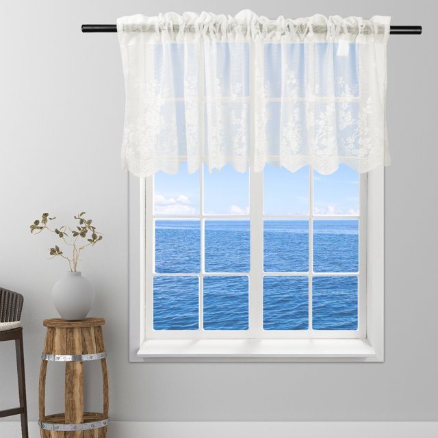 Langgg 2 Pieces Lace Cafe Kitchen Ruffle Window Drape Valance Semi transparent voile curtains Semi Transparent Voile Curtains Window Treatment