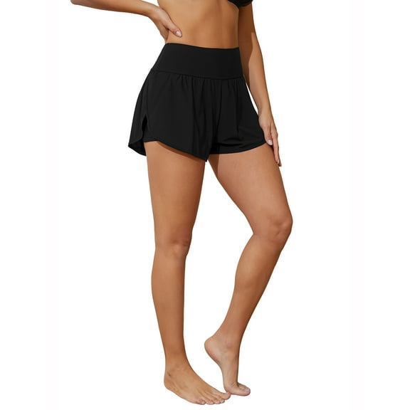 Alove Womens Swimming Shorts Side Split 2 in 1 Board Shorts with Pockets Swim Bottom