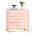 thumbnail image 3 of NEILA Pink Sleek 3-Drawer Modern Dresser – Stylish Black Nightstand with Gold Handles for Bedroom, Closet, and Office Storage, 3 of 7