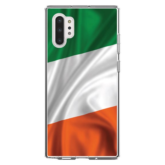 DistinctInk Clear Shockproof Hybrid Case for Galaxy Note 10 PLUS (6.8" Screen) - TPU Bumper, Acrylic Back, Tempered Glass Screen Protector - Ireland Waving Flag - Ireland