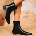 thumbnail image 4 of Chelsea Boots Women Trendy Stitching Leather Pointed Toe Low Heel Back Zipper Winter Fall Dress Ankle Booties Black Size 9, 4 of 6