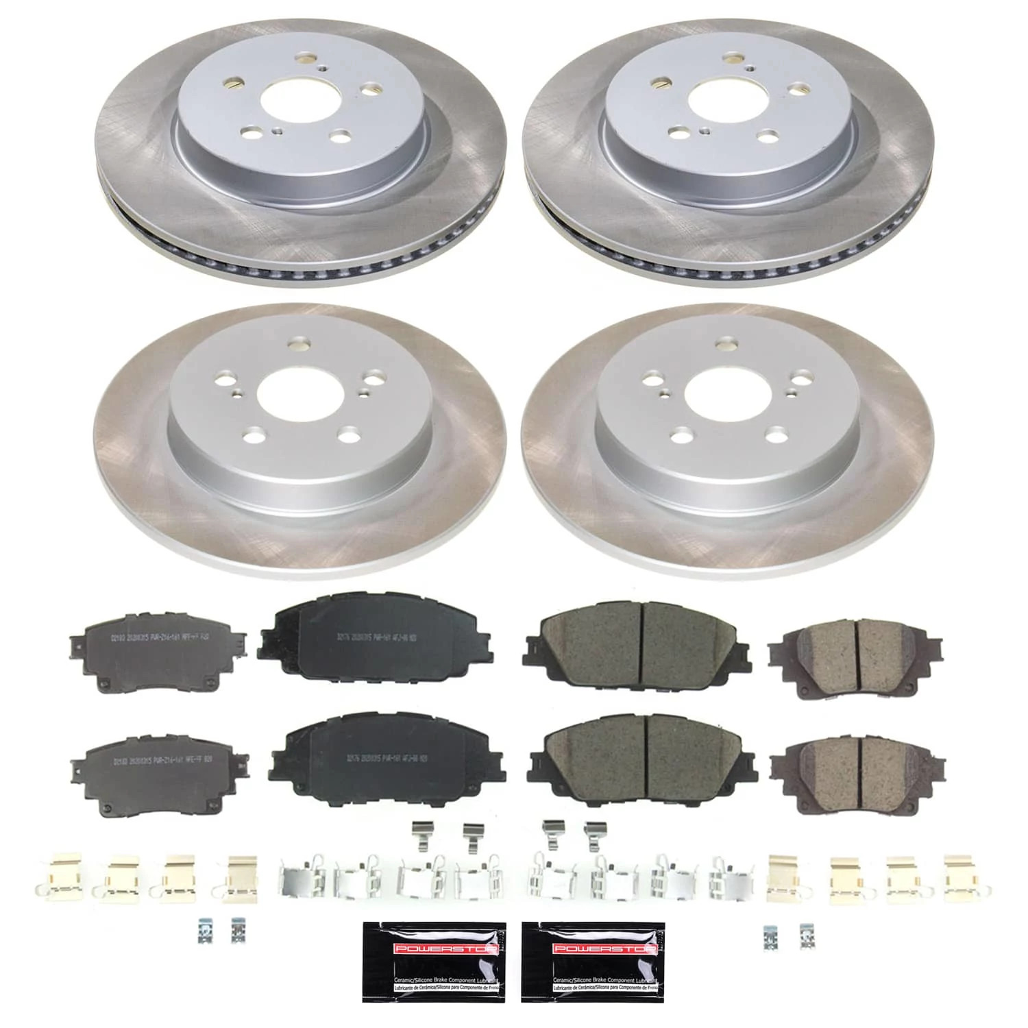 PowerStop Front and Rear Semi-Coated Rotor and Low-Dust Ceramic Brake Pad Kit SC8362