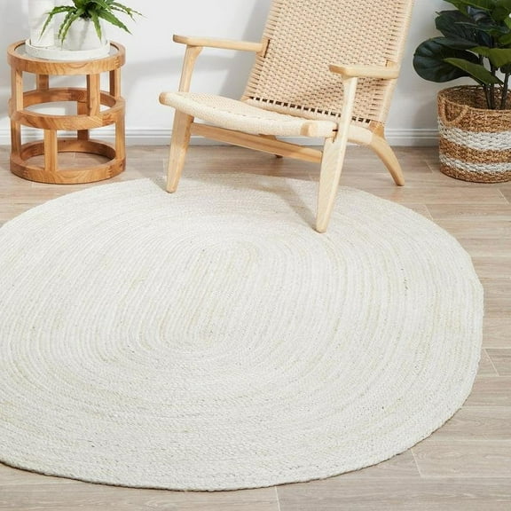 Authentic jute Solid Off White Rug, Unique Oval Design, various Sizes Available