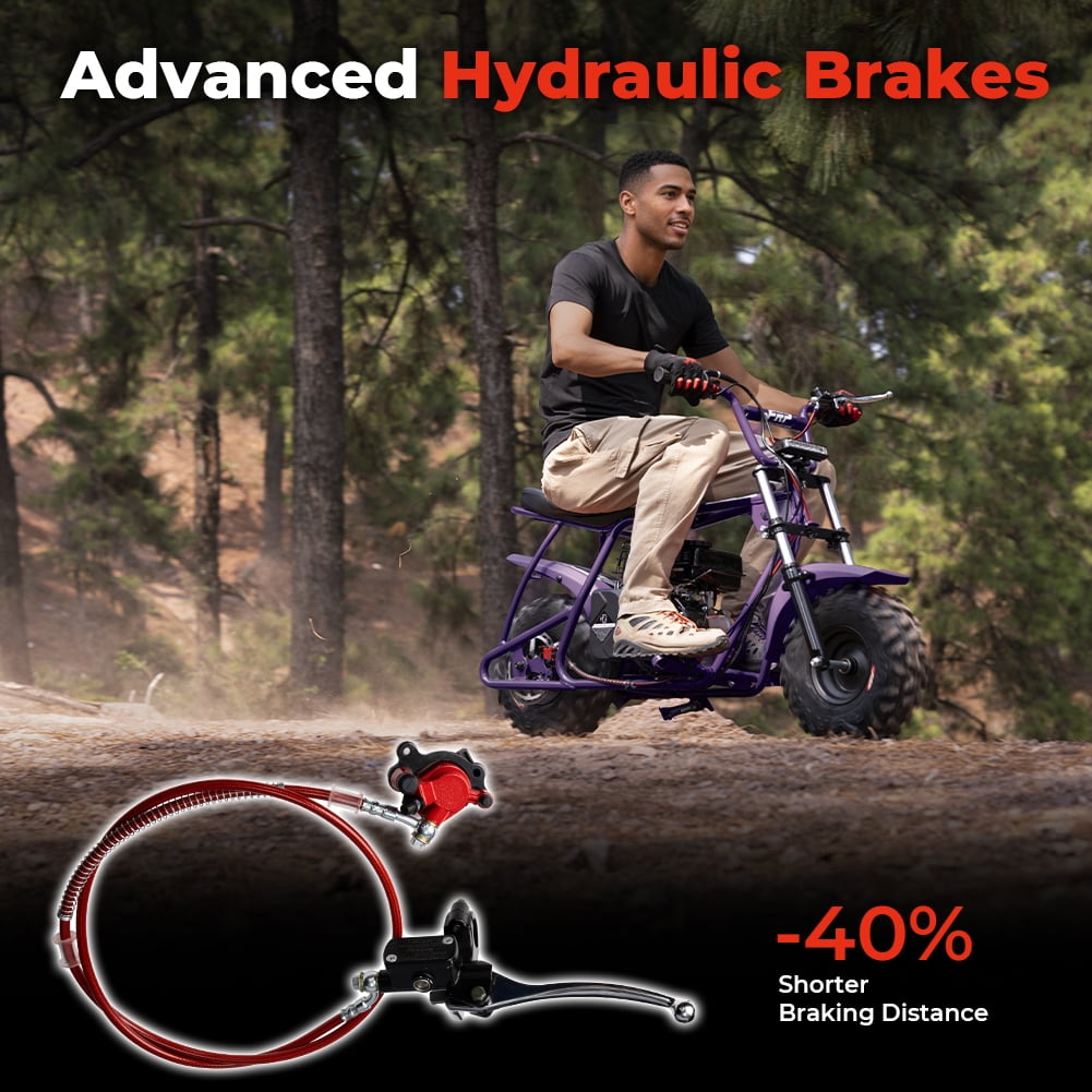 99CC 4-Stroke Gas Mini Dirt Bike for 13+, 28MPH Off-Road Mini Bike w/ Hydraulic Brakes, Front Suspension Fork, SUNF All-Terrain Tires, Headlight, Neck Gaiter & Tool Kit, 220LB Capacity - Purple