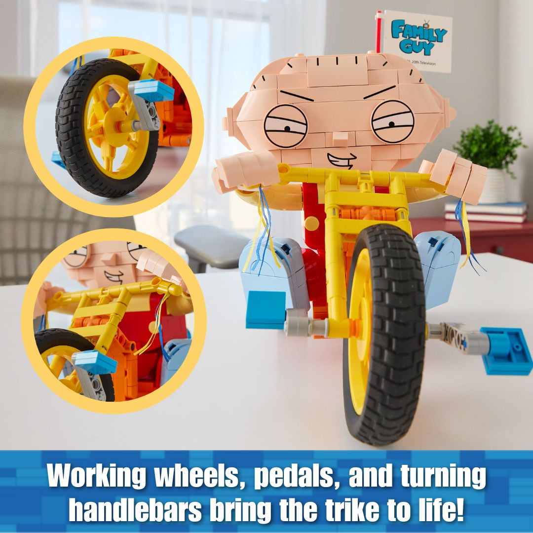 Brickcraft Family Guy Stewie on Trike Building Kit (429-Plastic Piece Set), Family Guy Collectible, TV Show Memorabilia, Gift For Fans Ages 8+