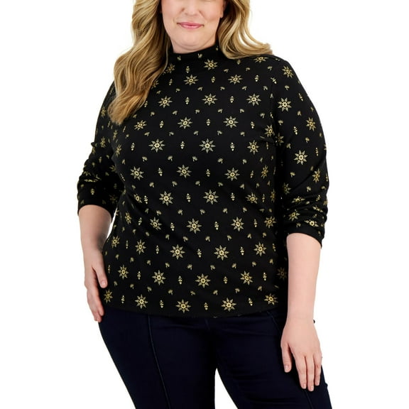 Karen Scott Womens Plus Knit Glitter Turtleneck Top