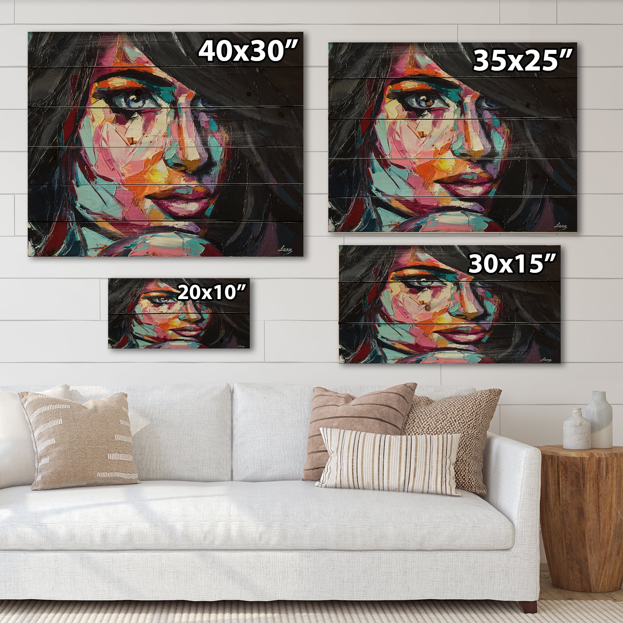 Designart 'Abstract Colorful Fantasy Portrait Of A Young Woman II' Modern Print on Natural Pine Wood