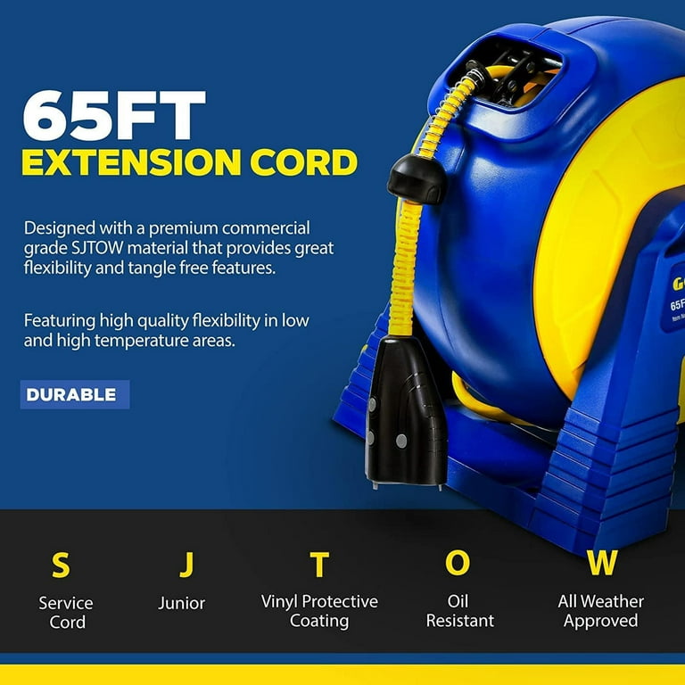 Goodyear Portable Retractable Extension Smart Cord Reel (Alexa, Google Home  Enabled) - 14AWG x 65' Ft 