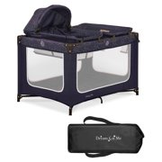 Dream On Me Emily Rose Deluxe Playard with Changing Tray and Infant Bassinet | with Canopy | Waterproof Fabric | with Changing Station | JPMA Certified | Lightweight In In Galaxy Blue