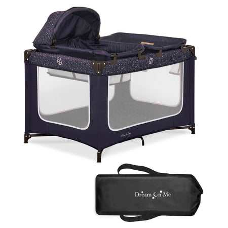 Dream On Me Emily Rose Deluxe Playard with Changing Tray and Infant Bassinet | with Canopy | Waterproof Fabric | with Changing Station | JPMA Certified | Lightweight In In Galaxy Blue