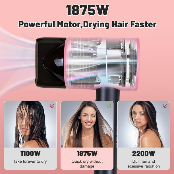 MooMoo Baby Hair Blow Dryer with Diffuser and Concentrator, 1875 Watt Ionic  Hair Dryer for Smooth and Fast Drying Hair Pink 