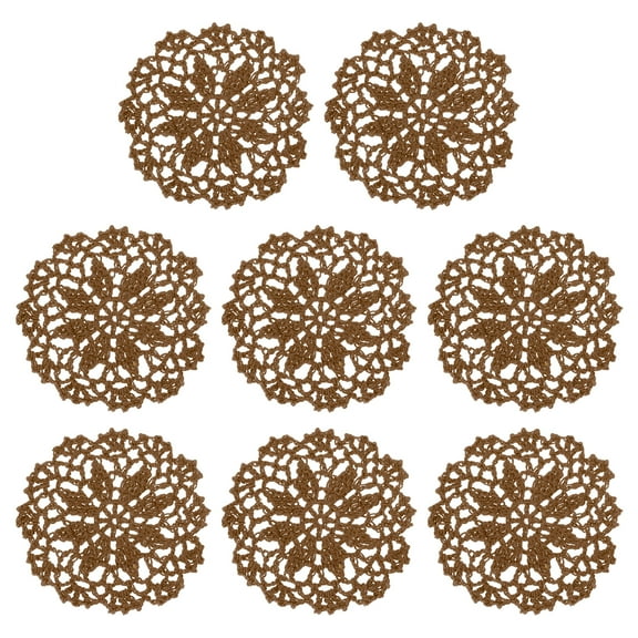 Fabric Coasters, 8pcs 4" - Cotton Woven Crochet Doilies, Lace Embroidery Cup Mat with Floral Pattern for Wedding Party Decoration (Chocolate Color)