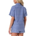thumbnail image 3 of INSPIRE CHIC Women's Plaid Pajama Sets 2 Piece Pjs Short Sleeve Button Down Shirt and Shorts with Pockets L Blue, 3 of 4