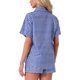 thumbnail image 3 of Conjuntos de pijama de cuadros para mujer INSPIRE CHIC de 2 piezas, camiseta de manga corta con botones y pantalones cortos con bolsillos M Azul, 3 of 5
