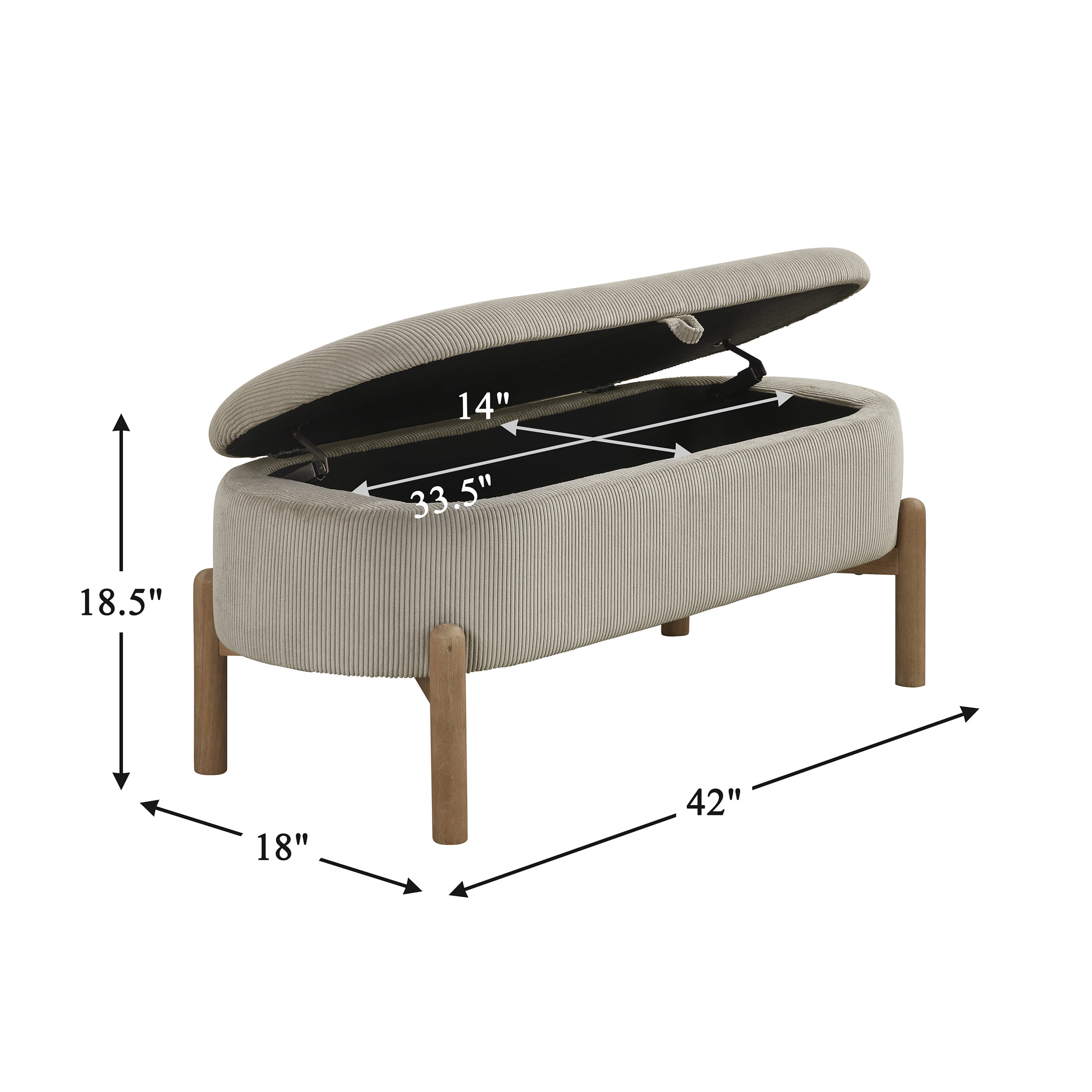 OakvillePark Terralisse Corduroy Lift Top Storage Bench, Taupe