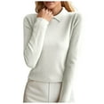 thumbnail image 1 of WEAIXIMIUNG Tricot à Col pour Femmes Ajusté Manches Longues Design Chemise Couleur Unie Chandail à Col, 1 of 4