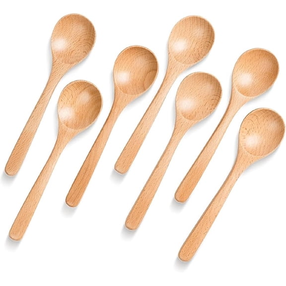 7 PCS Wooden Spoons for Eating, 7 inch Wooden Honey Spoons for Tea, Wood Teaspoons for Stirring Coffee, Beech Wood Table Spoon for Cooking, Small Serving Spoon for Soup, Desserts & Cereal