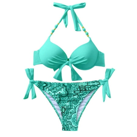 ZQGJB Womens Bikini Set Removable Pad Bikinis Top with Underwire Sexy Push Up Swimwear Adjustable Side Tie Swimsuit Bathing Suit(Sky Blue XL)