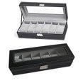 thumbnail image 5 of Caja para reloj de cuero con 6 ranuras, estuche de exposición, organizador de almacenamiento de joyas de vidrio, caja para reloj de cuero PU negro, estuche de exposición, organizador de joya, 5 of 5