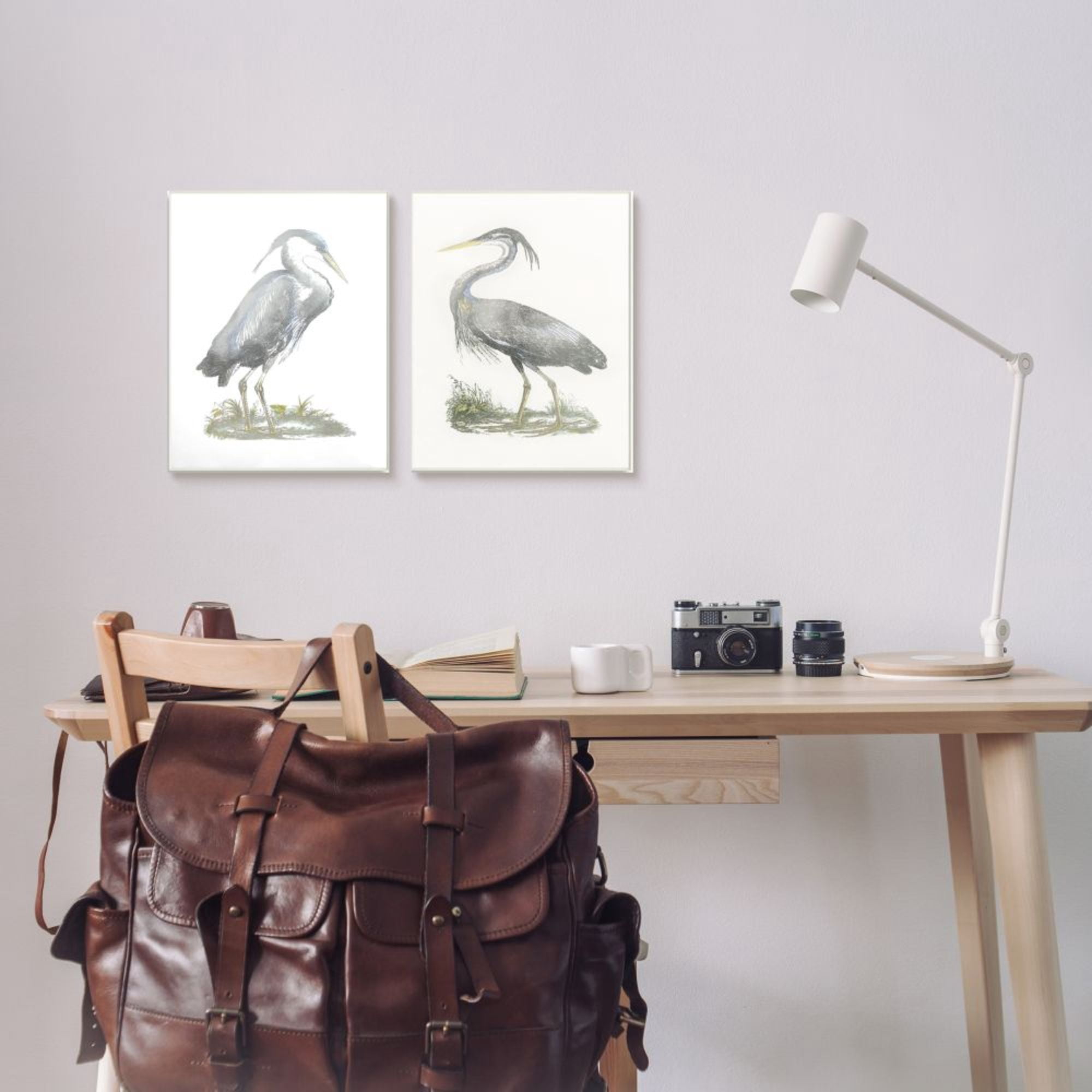 Stupell Industries Minimalist Vintage Cranes Marshland Birds Design by John Selby, 2 Piece, 16" x 20"