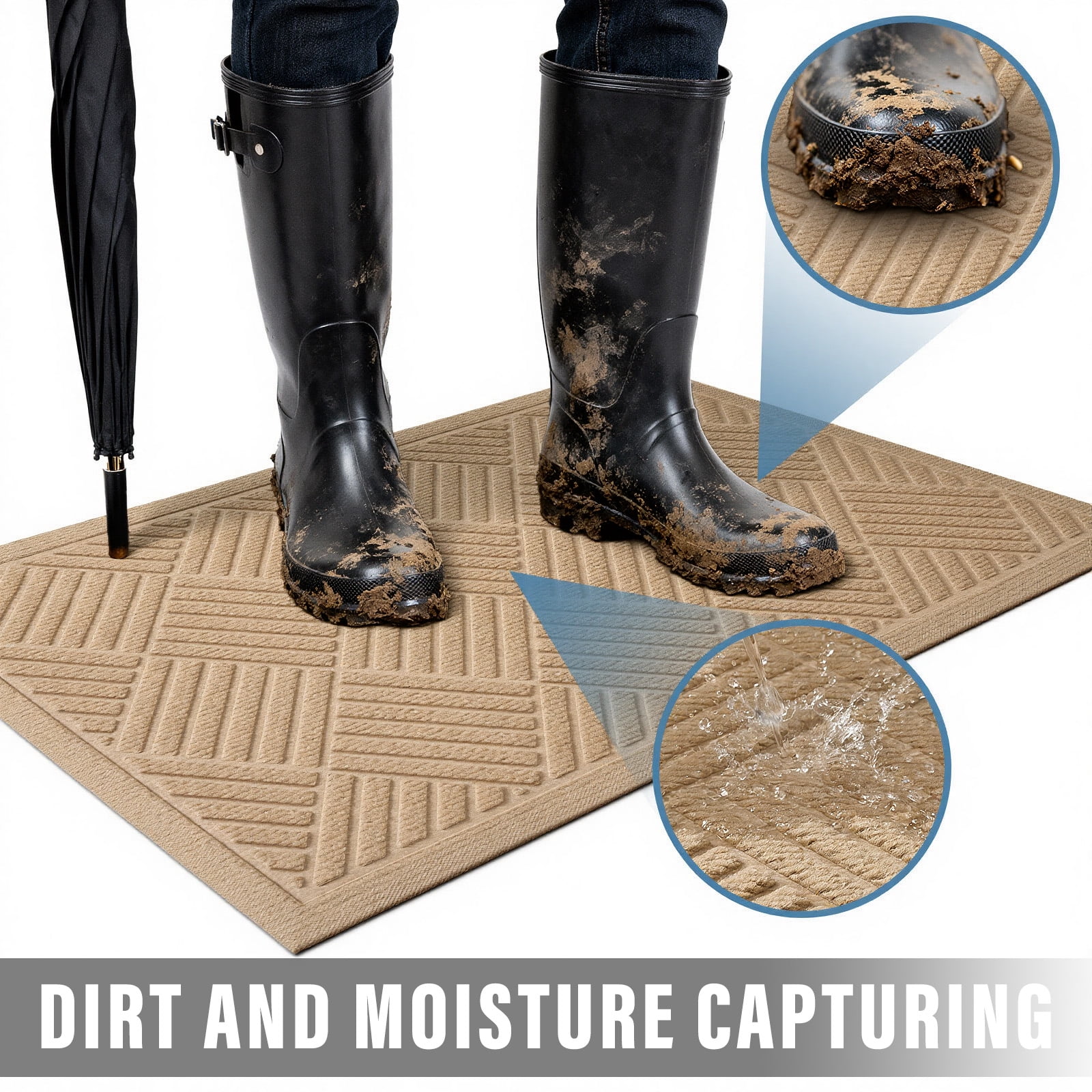Front Doormat Non Slip Outdoor Mat 24"x36", Dirt Trapper TPE Welcome Mats Outdoor Indoor Rug, Durable Easy Clean Low Profile Doormat for Garage ,Entryway, Patio ,High Traffic Areas, Beige
