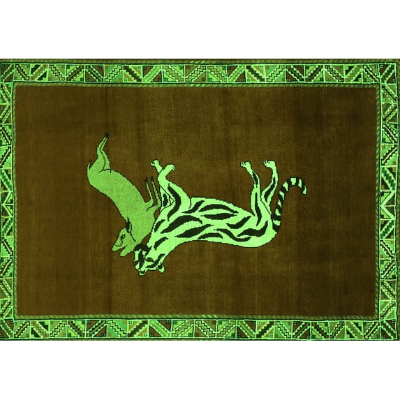 Ahgly Company Indoor Rectangle Animal Green Traditional Area Rugs, 2' x 4'