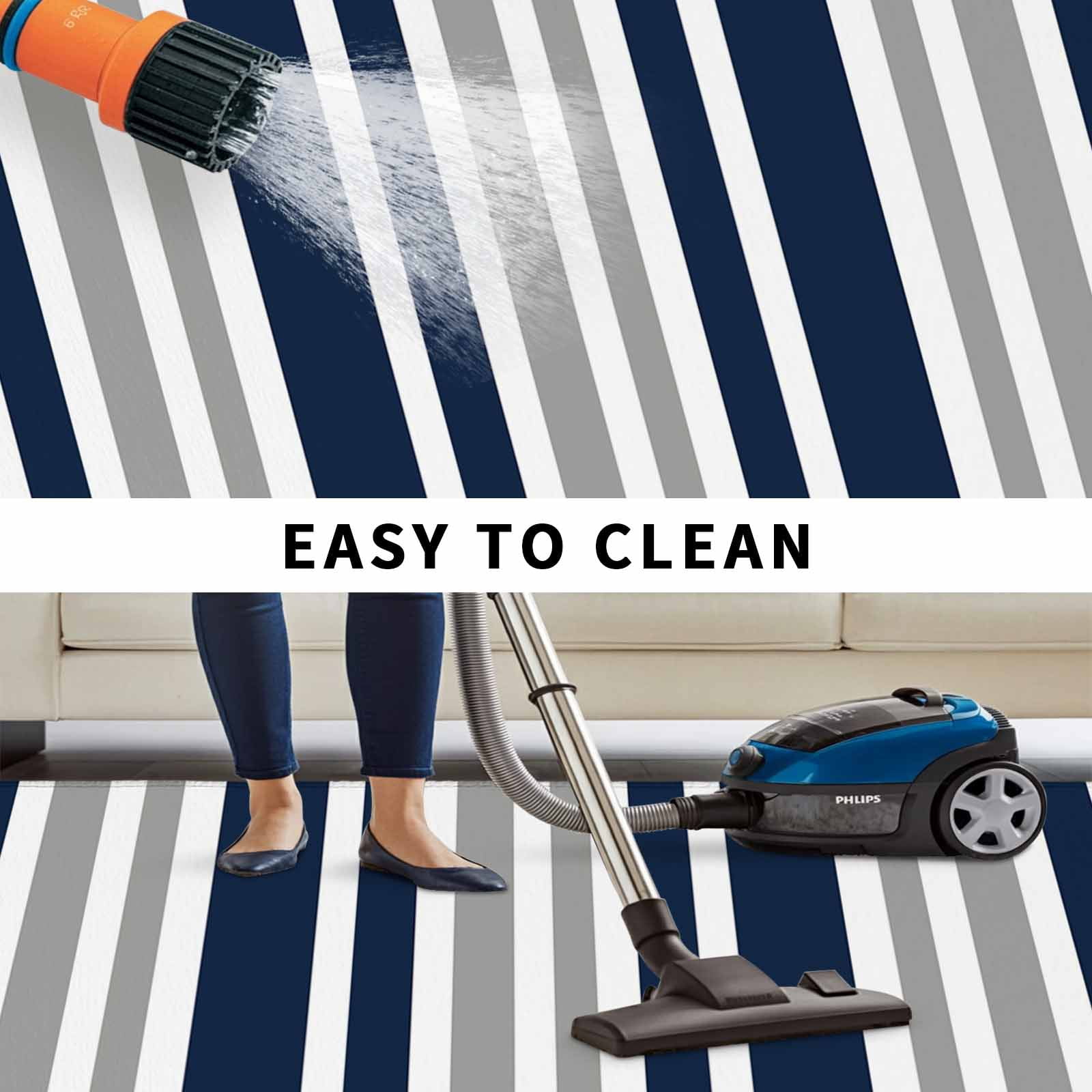 Navy Blue Grey Striped Outdoor Rug for Patio/Deck/Porch, Non-Slip Large Area Rug 3 x 5 Ft, Modern Minimalist Ombre Lines Indoor Outdoor Rugs Washable Area Rugs, Reversible Camping Rug Carpet Runner