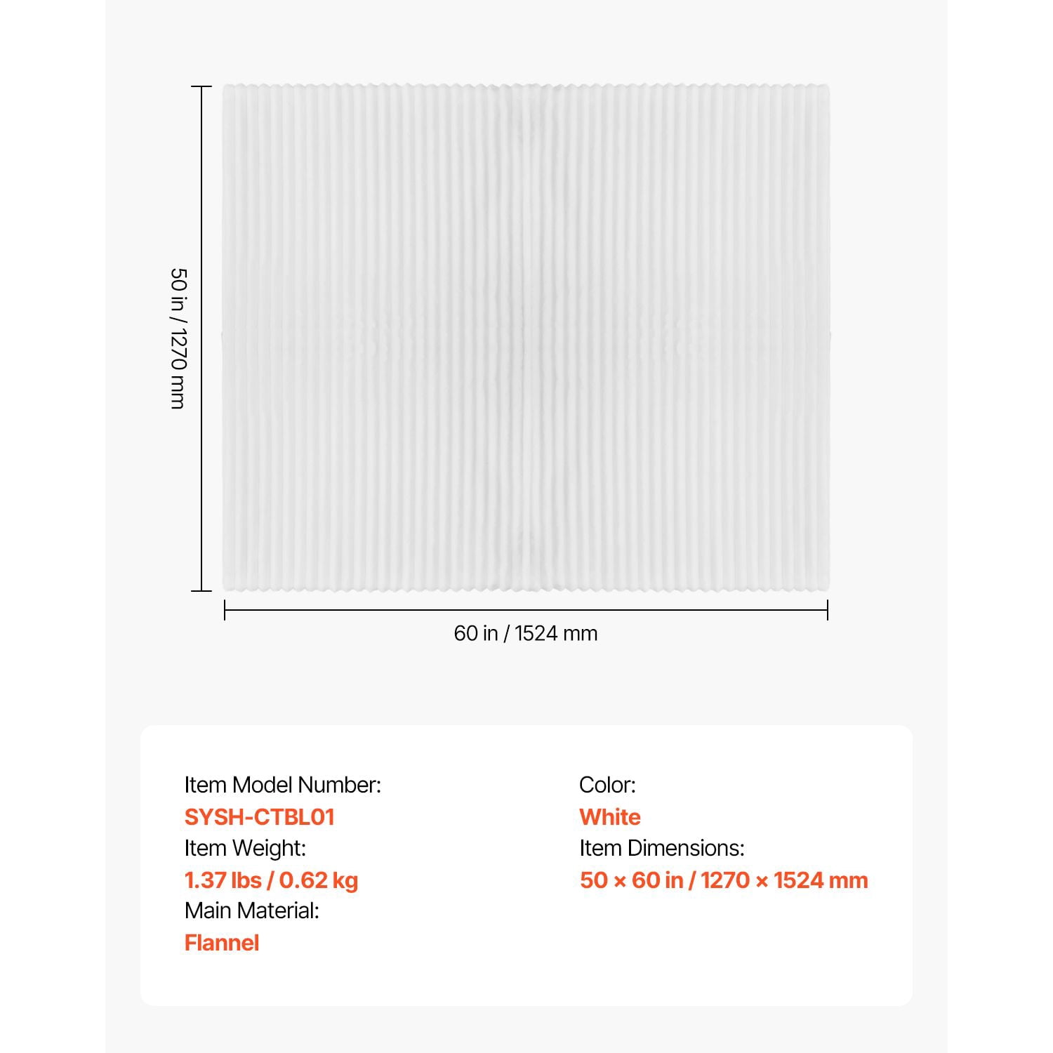 Double-Sided Fleece Blanket 50x60 Inches, Soft and Skin-Friendly Flannel, Lightweight and Warm, Machine Washable, Classic White Ribbed Design for Home and Travel