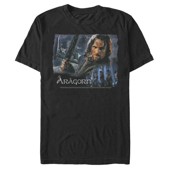 Men's The Lord of the Rings Two Towers Aragorn Ready for Battle  Graphic Tee Black 2X Large