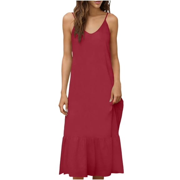 Ohufall Women's Maxi dress Summer Fashion Solid Color Sleeveless Dress Casual Beach Vacation Dress