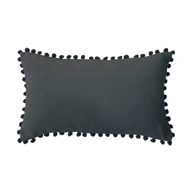 Funda de relleno rectangular negra con diseño de pompones 50x30 cm