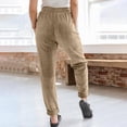 thumbnail image 4 of LEKODE Straight Leg Corduroy Pants Women Comfy Drawstring Elastic Waist Pants with Pockets Casual Joggers Khaki M, 4 of 6