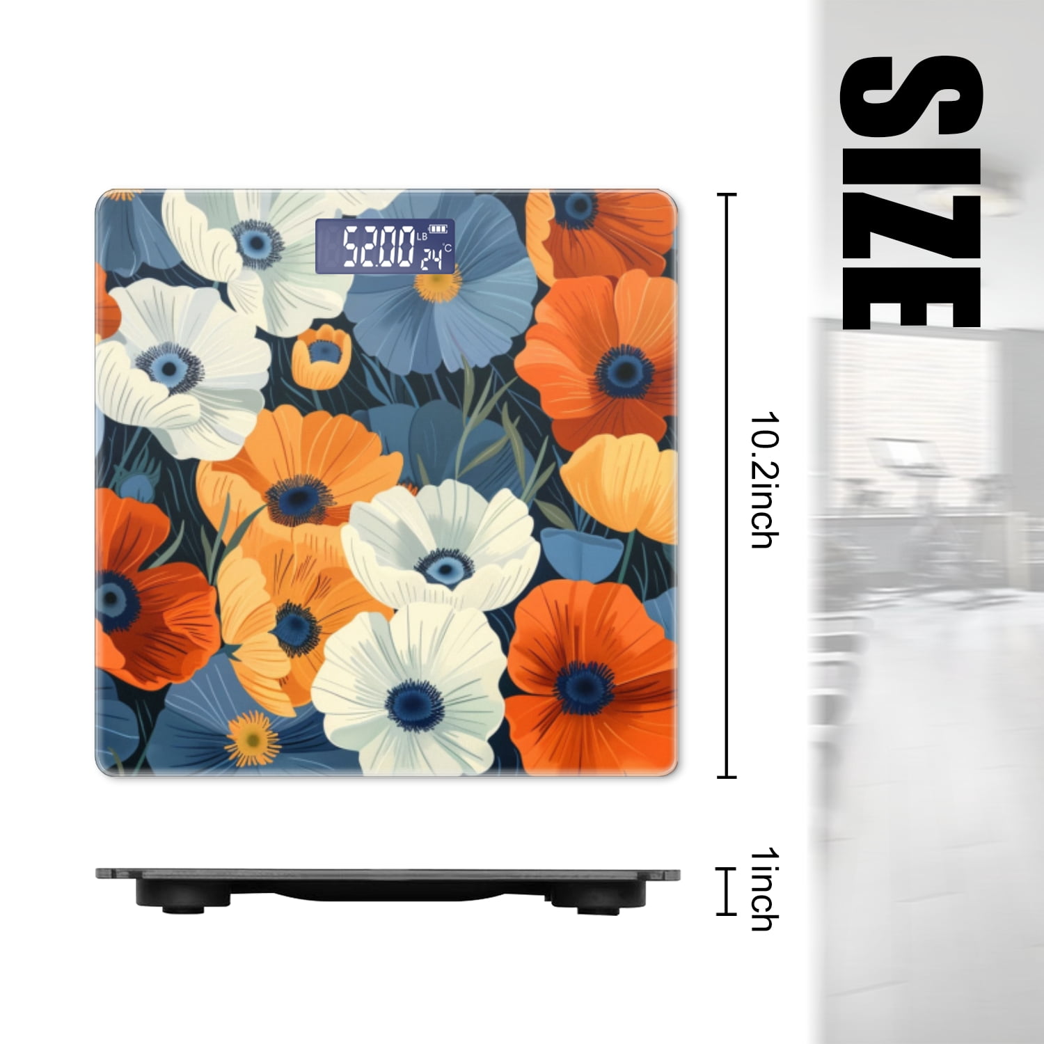 Bathroom Scale, Highly Accurate Digital Body Scale,Precisely Measures Weight up to 400 lbs-Seamless Pattern Of Orange And White Poppies