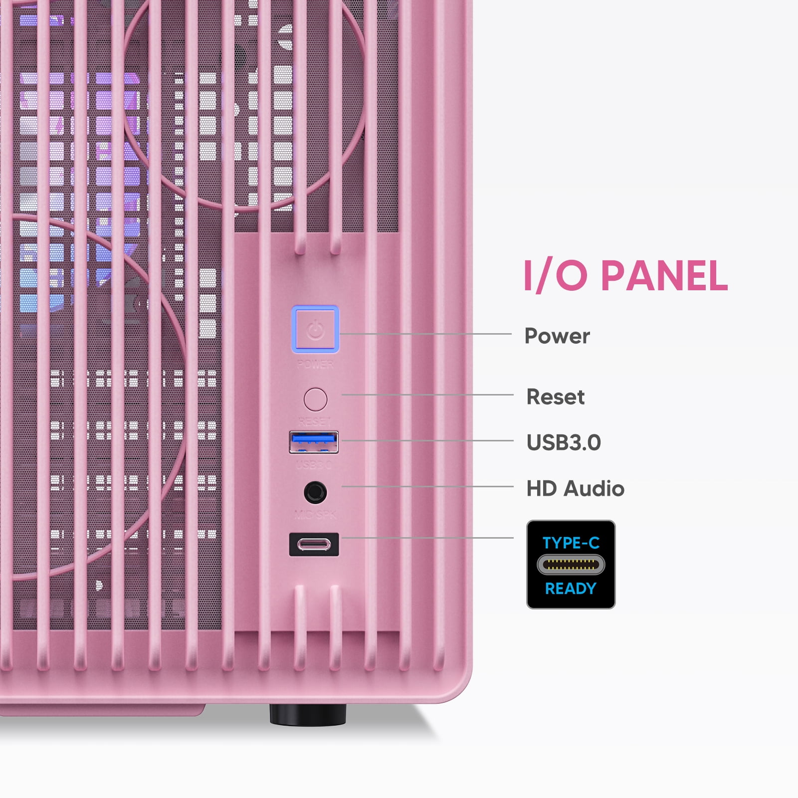 Vetroo M06 Micro-ATX/Mini-ITX Gaming PC Case, Compact High Airflow Mesh Mid Tower, Supports 5×120mm Fans & 240mm Liquid Cooling, GPU Up to 355mm, Adjustable PSU Mount, USB Type-C I/O - Pink