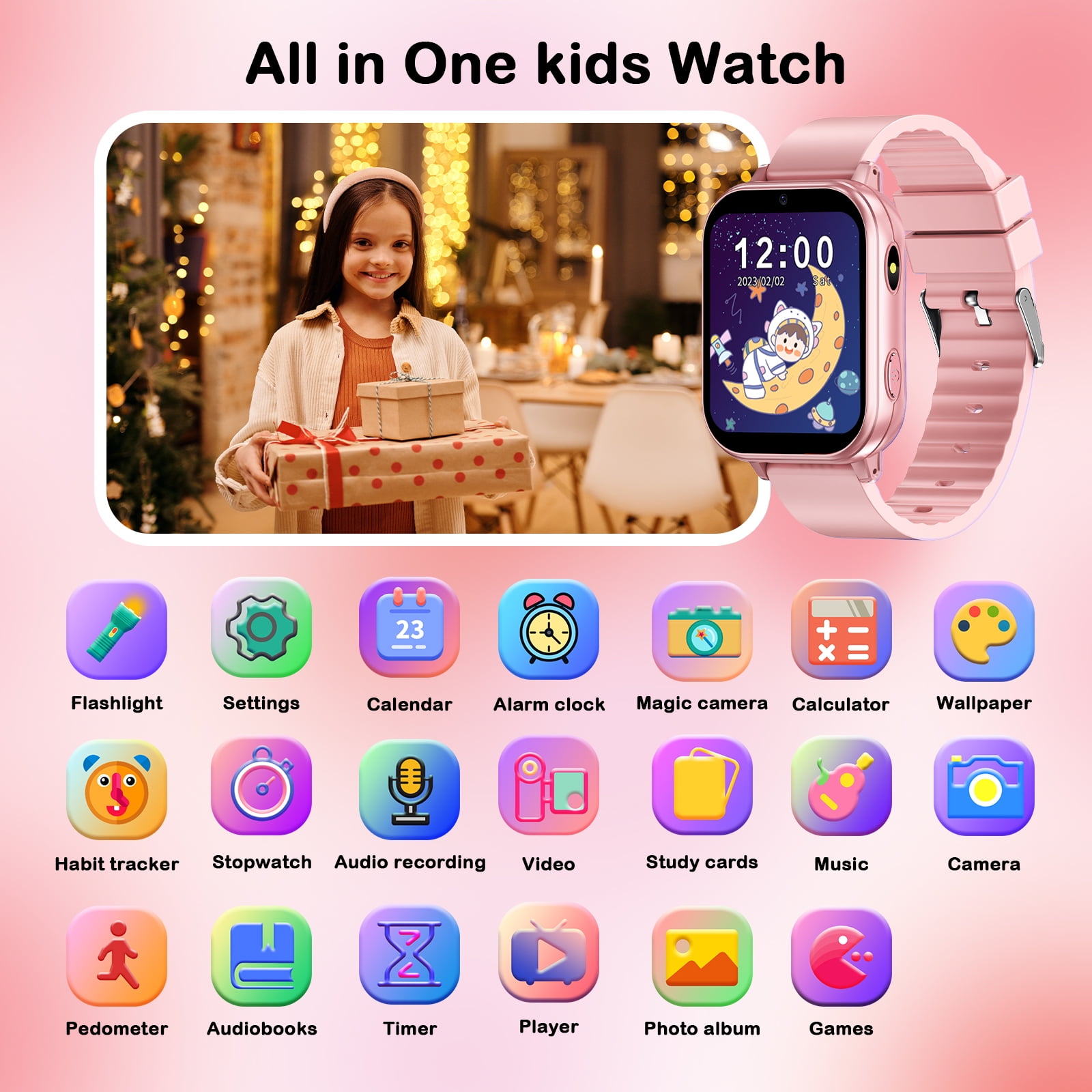 PTHTECHUS Smart Watch for Kids Toys Smartwatches for Boys and Girls with 22 Games HD Camera Video Music Player Pedometer Study Cards Audiostory Habit Tracking Gift for 4-14 Ys