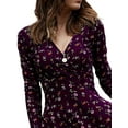 thumbnail image 3 of DYMADE Women Long Sleeve Slim Floral V-Neck Flare Dress, 3 of 4