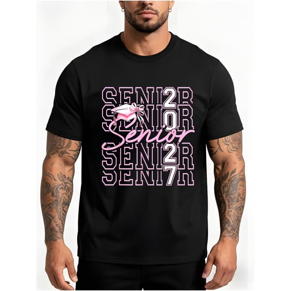 Senior 2027 Shirt Senior Class of 2027 Shirts for Women Funny Coquette Pink Bow Graduation T-Shirt