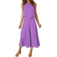 thumbnail image 1 of Roylamp Women's Summer 2 Piece Outfits Round Neck Crop Basic Top Cropped Wide Leg Pants Set Jumpsuits High quality, 1 of 5