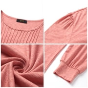 UVN Blouses for Women Pleated Long Sleeve Shirts Crew Neck Dressy Casual Tunic Tops