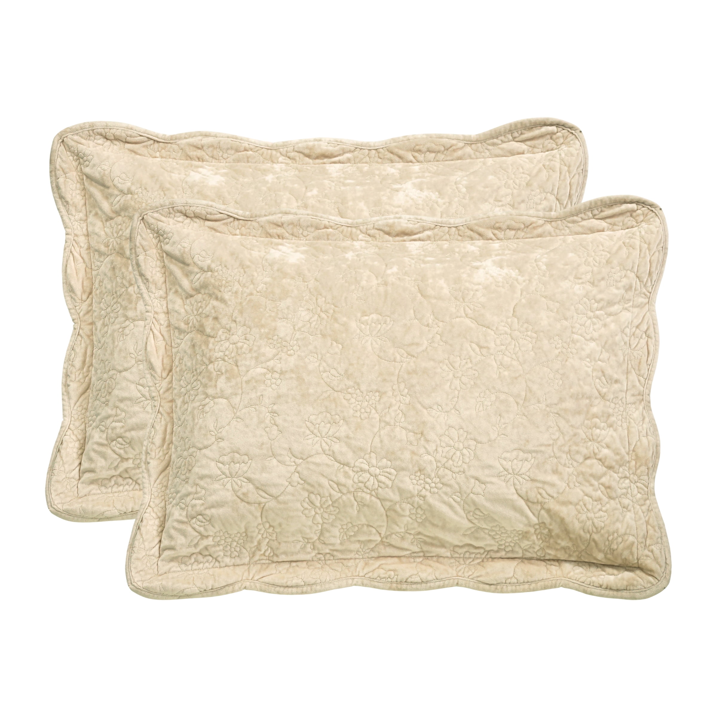The Pioneer Woman Eloise Floral Velvet Pillow Shams, King, Beige, 2 Pack