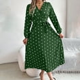 thumbnail image 2 of HAPIMO Women's Workout Holiday Polka Dot Graphic Tea Length A Line Dress Long Sleeve Pleated Spring Fashion V Neck Fall Dress Elegant Casual Ruffle Green L, 2 of 5