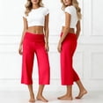 thumbnail image 5 of NAFUU Women Casual Pants Pleated Waist Solid Color Yoga Capri Pants Wide Leg Trousers Classic Summer Pants For Women, 5 of 6