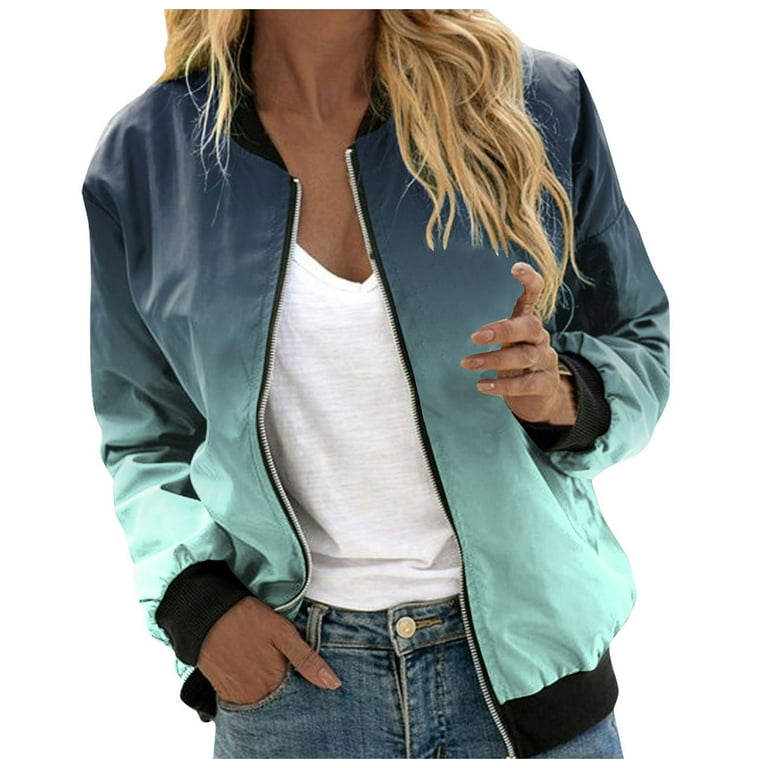 Women s Stand Collar Zip Up Floral Print Jacket Coat Loose Cardigan light jackets for women holiday tops mother s day gifts Walmart