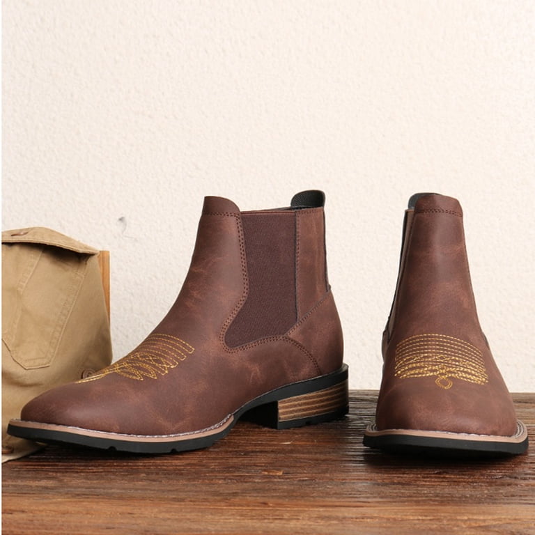 Dakaela Mens Square Toe Chelsea Boots Cowboy Western Short Booties