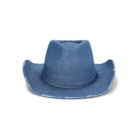 No Boundaries Women's Distressed Denim Fedora, One Size, Medium Blue