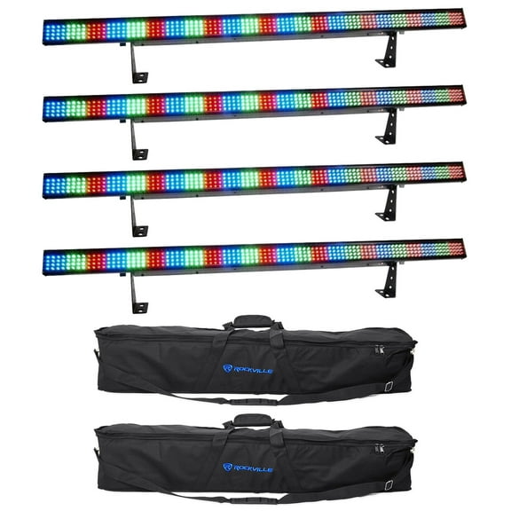 4) Chauvet COLORSTRIP 4 Ch. DMX Multi-Color DJ Light Bar/Color Strips Carry Case