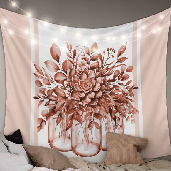 Eucalyptus Brown Large Tapestry for Bedroom Wall Hanging Tapestry, Stripes Bottle Flower Cactus Plant Ceiling Backdrop Tapestries Poster Blanket Wall Decor for Teens Room Living Room Dorm 86" x 104"