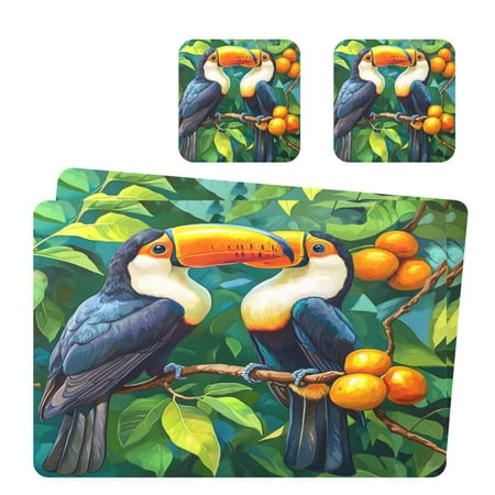 

Wobogo Toucans Perched on Branches Placemats Coasters Set of 2 Heat-resistant Non-slip Easy to Clean Square Dinner Plate Mat