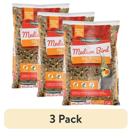 (3 pack) Pennington Medium Bird Blend Bird Food for Cockatiels, Love Birds; 3 lb Bag